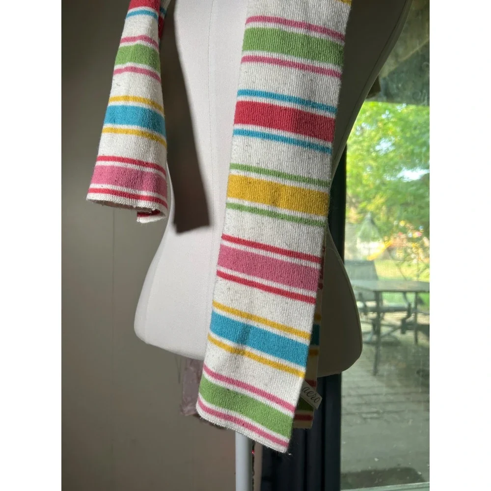 Y2K Aeropostale Striped Knit Scarf Rainbow Cream Long Winter Scarf Retro 2000s